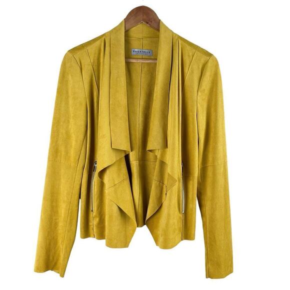 Bagatelle Faux Suede Drape Moto Jacket Blazer Open Front Yellow,‎ Size Small - Picture 2 of 15
